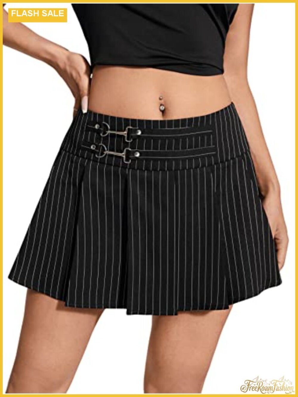 Pleated High Waisted A Line Mini Skirt Striped Party